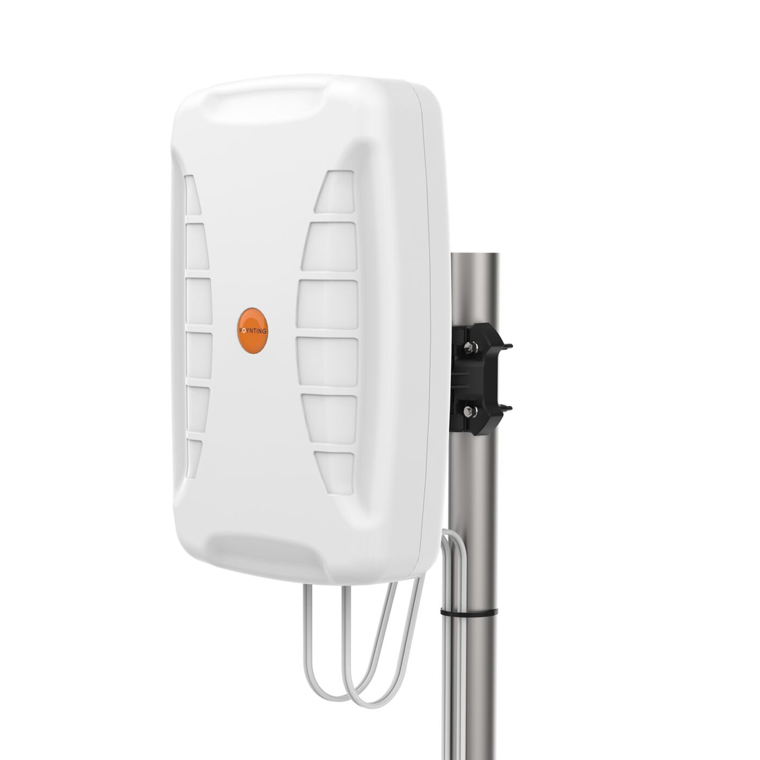 Poynting XPOL-24 4x4 MIMO directional 5G panel antenna mounted on a pole with its four cables
